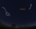 Polarstern, großer Wagen und Kassiopeia am Nordhimmel (gültig am 1. um 20 Uhr, am 15. um 19 Uhr und am 30. um 17 Uhr)